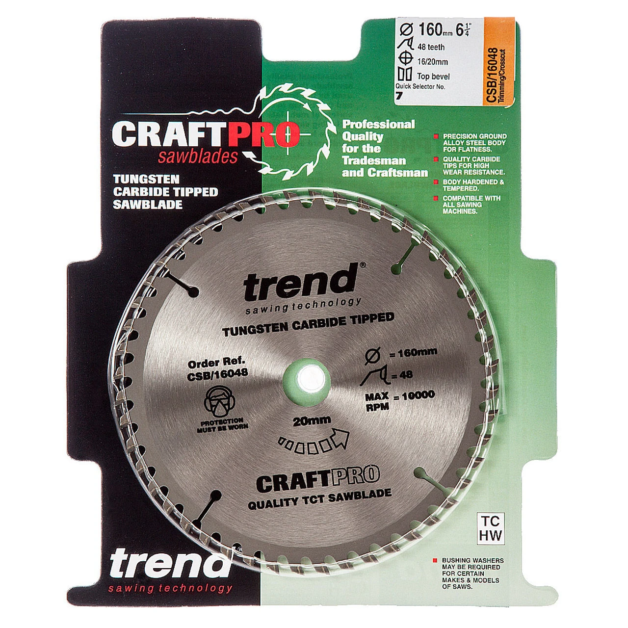 Trend CSB/16048 CraftPro Saw Blade For Wood 160 X 20mm X 48T 7 Trend CSB/16048 CraftPro Saw Blade For Wood 160 X 20mm X 48T - Image 5