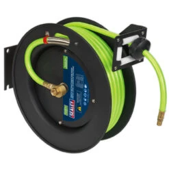 Sealey SA841HV Retractable Air Hose Metal Reel 15m 10mm ID High Visibility TPR Hose